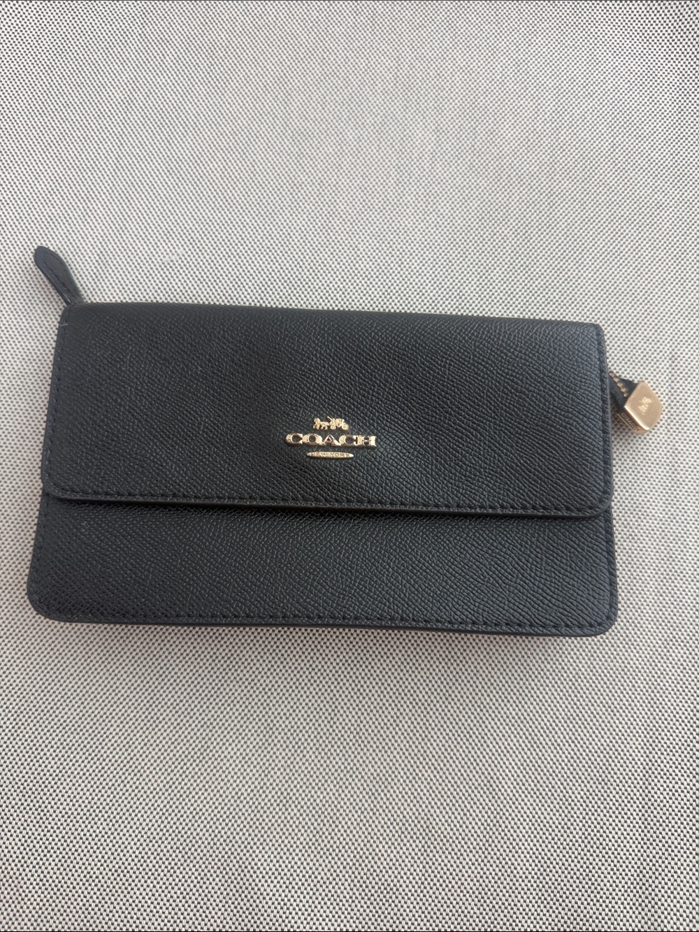 Coach Black Saffiano Leather Continental Wallet with Gold Logo